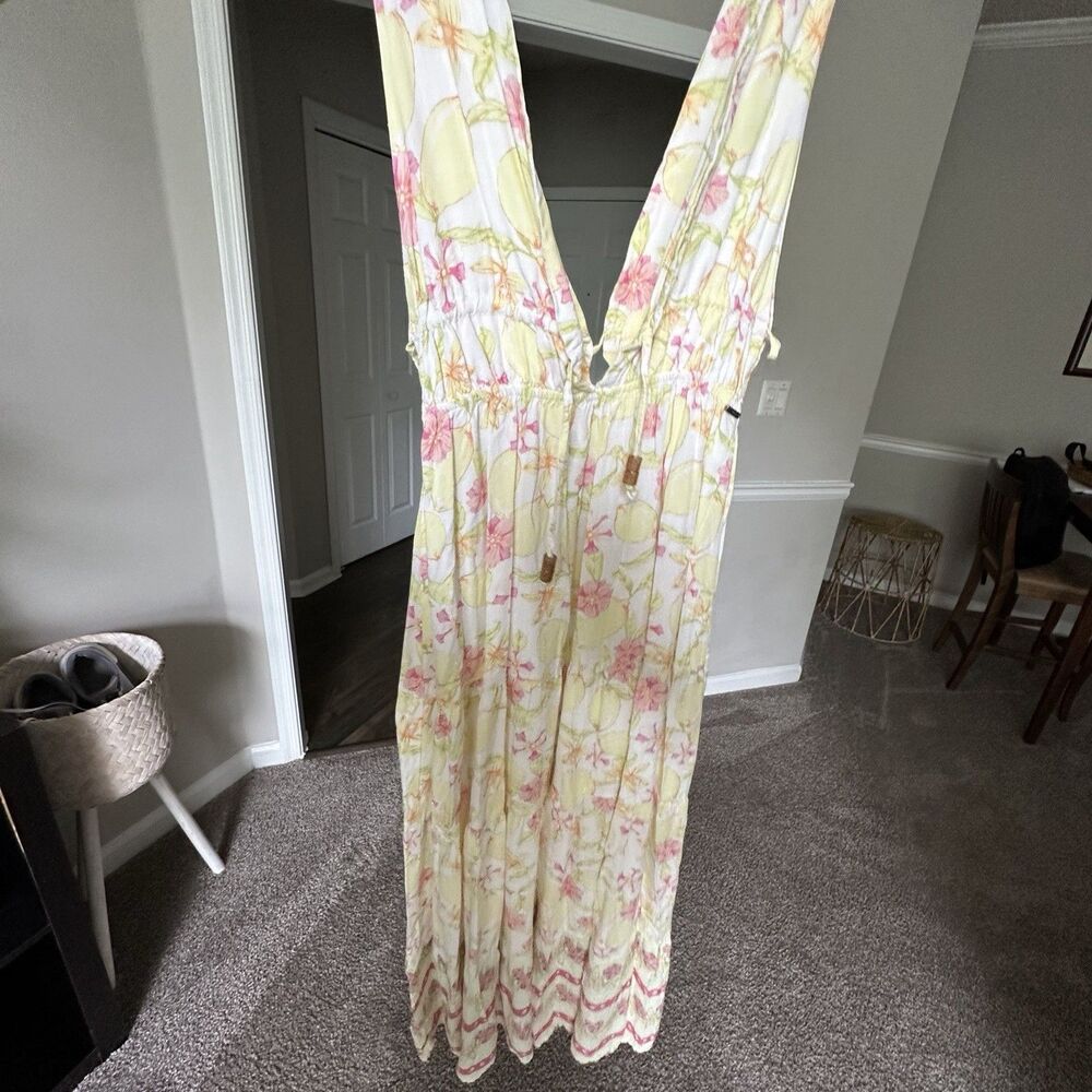 Maaji Eva Maxi Dress in Lemonade Women’s Long Yellow Pink Tropical Print Sz S - Picture 12 of 14